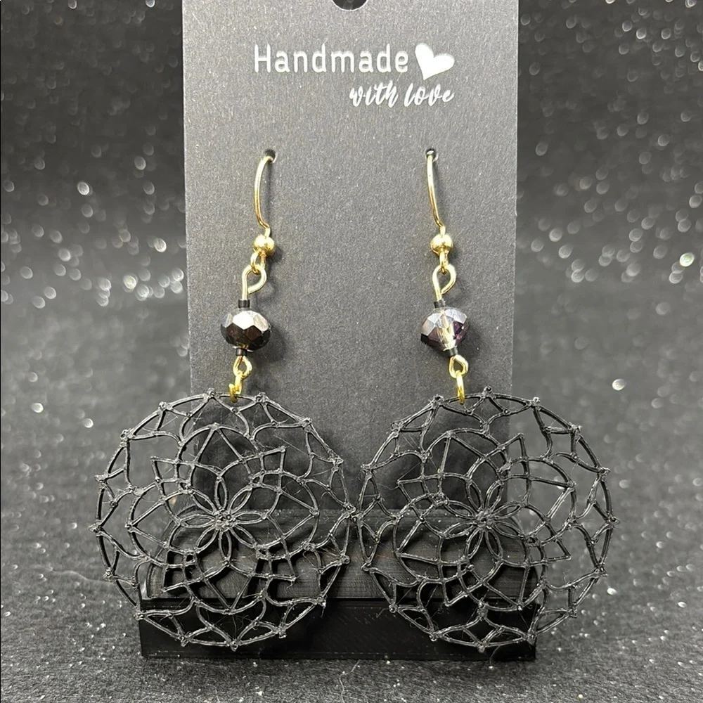 Handmade Black Earrings with Gold Accents